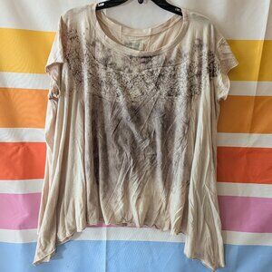 Allsaints Cream Lace Imprint Tunic Top Oversized Flowy Handkerchief Hem
